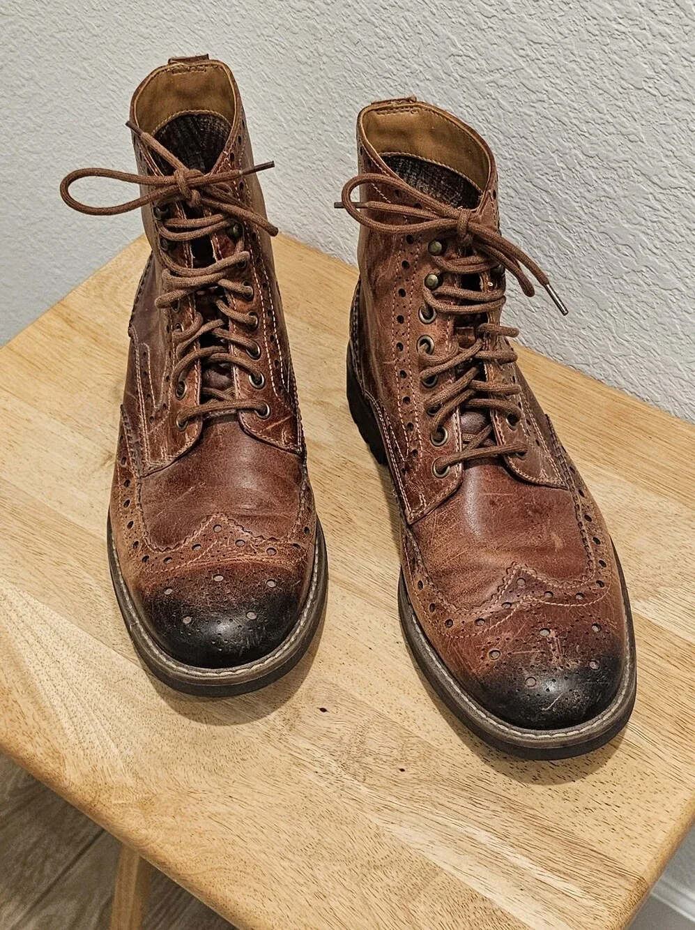 Clarks Montacute Lord Wingtip Brogue Boots, Brown Leather, Size 9.5